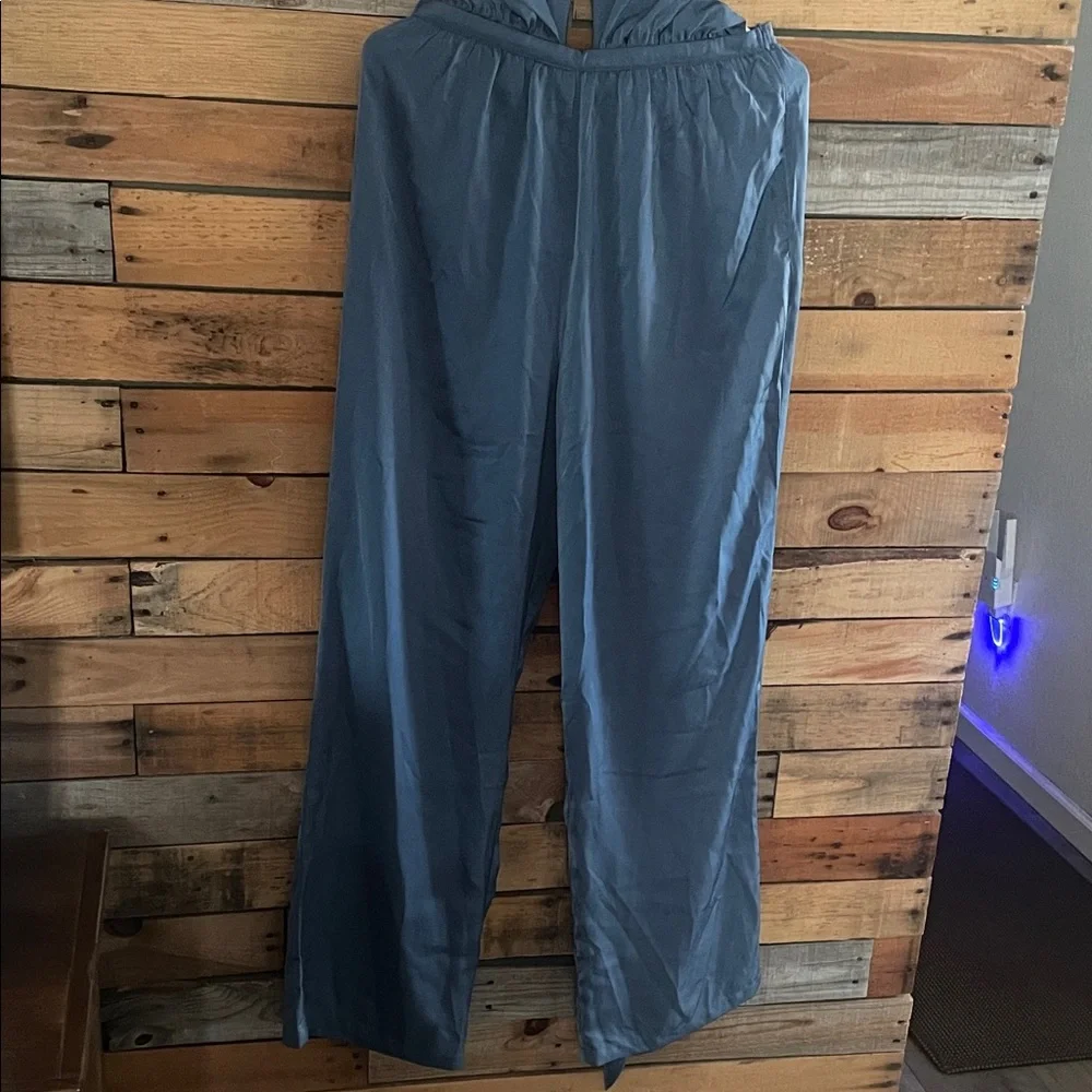 Cider Women's Wide Leg Tie Up Jumpsuit in Blue
